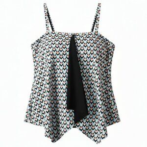 🟣 Poshmark Title Fit 4 U Tankini Top Geo Print Tummy Control Handkerchief Hem S